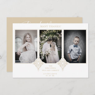 Elegant Collage Lace Romantic 3 Photos Couple Thank You Card