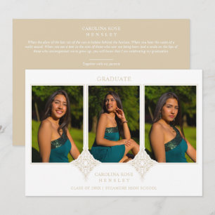Elegant Collage Lace Romantic 3 Photos Graduation Invitation