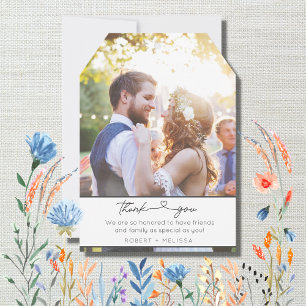 Elegant Collage Scrip Wedding Photo  Thank You Card