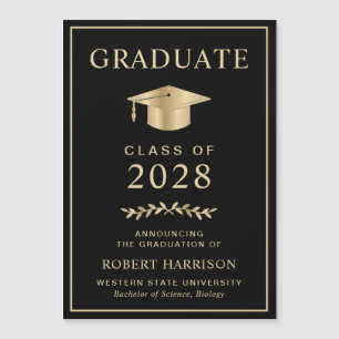 Elegant College Black Gold Graduation Magnetic Invitation