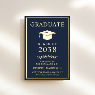 Elegant College Blue Foil Graduation Announcement