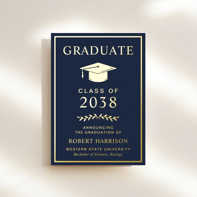 Elegant College Blue Foil Graduation Announcement (An elegant college graduation announcement to celebrate the graduate's achievements)