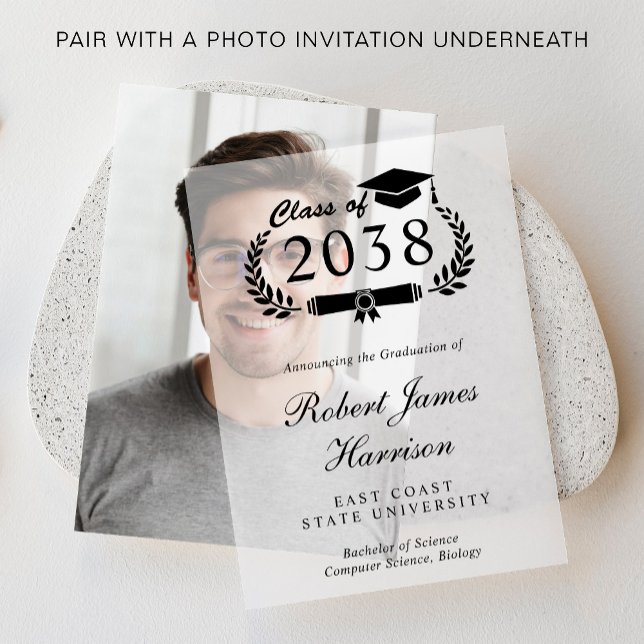 Elegant College Graduation Party Overlay Vellum Invitations (Elevate your graduation party invitations with our timeless vellum overlays)
