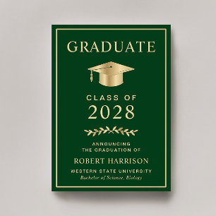 Elegant College Green Gold Graduation Announcement