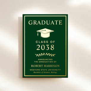 Elegant College Green Graduation Foil Announcement