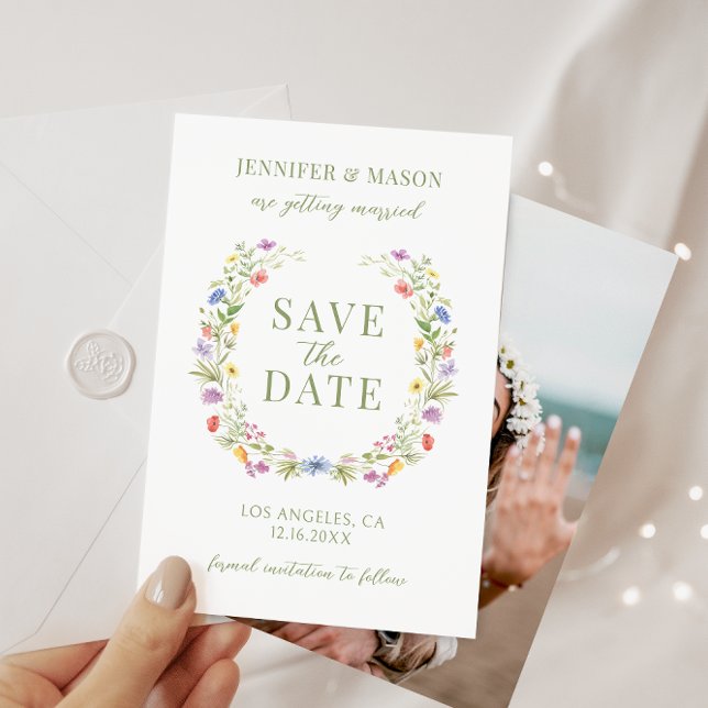 Elegant coloful floral boho Save the Date photo Invitation (Creator Uploaded)