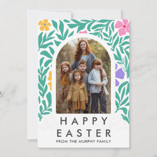 Elegant Colorful Arch Floral Easter Family Photo Holiday Card