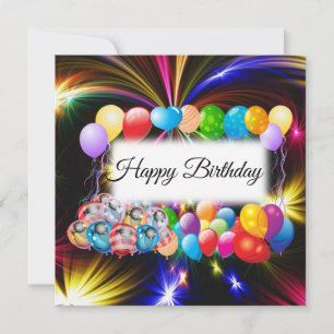 Elegant, Colorful Balloons, Fireworks, Birthday Card