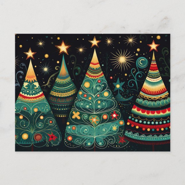 Elegant colorful Christmas trees Postcard (Front)