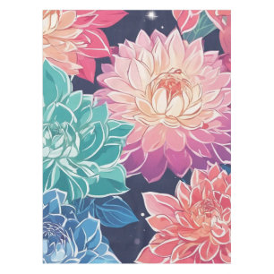 Elegant Colorful Dahlia Flowers on Dark Background Tablecloth