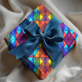 Elegant colorful diamond stained glass  wrapping paper
