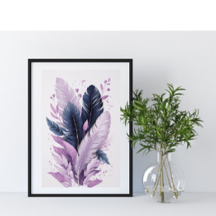 Elegant Colorful Feathers Watercolor Botanical Art Poster
