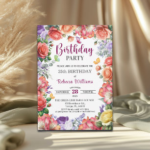 Elegant Colorful Floral 35th Birthday Party Invitation