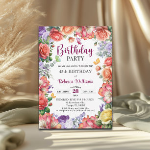 Elegant Colorful Floral 45th Birthday Party Invitation