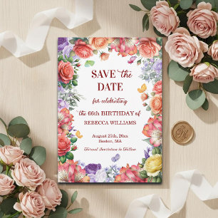 Elegant Colorful Floral 66th Birthday Party Save The Date