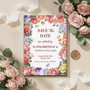 Elegant Colorful Floral 97th Birthday Party Save The Date