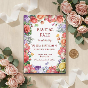 Elegant Colorful Floral 98th Birthday Party Save The Date