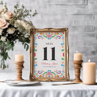 Elegant Colorful Floral Fiesta Spanish Wedding Table Number