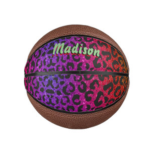 Elegant colorful glitter animal print 3D Monogram Mini Basketball
