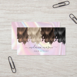 Elegant Colorful Hair Stylist Trendy Pink Business Card