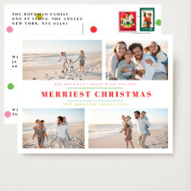 Elegant Colorful Merry 4 Photo Collage Christmas