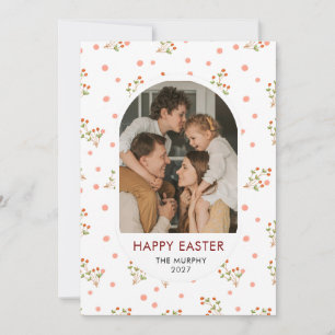 Elegant Colorful Oval Floral Easter Family Photo H Holiday Card