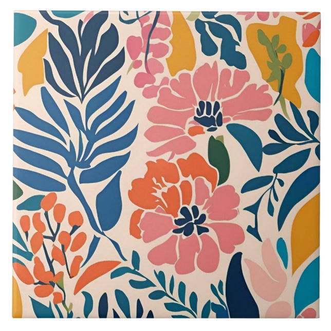 Elegant Colorful Retro Vintage Floral  Tile (Front)
