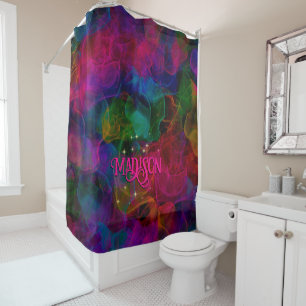 Elegant colorful sparkles smoke monogram shower curtain