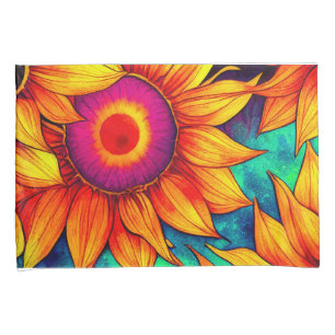 Elegant Colorful Sunflower Flower Power Artwork    Pillowcase