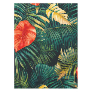 Elegant Colorful Tropical Leaves and Flowers    Ta Tablecloth