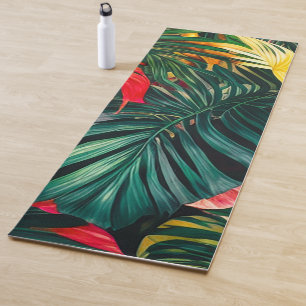 Elegant Colorful Tropical Leaves and Flowers    Yoga Mat