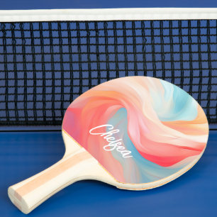 Elegant Colorful Waves Script Name Ping Pong Paddle
