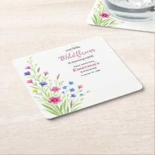 Elegant Colorful Wildflower 1st Birthday Party Square Paper Coaster