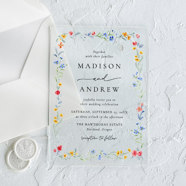 Elegant Colorful Wildflower Meadow Wedding Acrylic Invitations (Creator Uploaded)