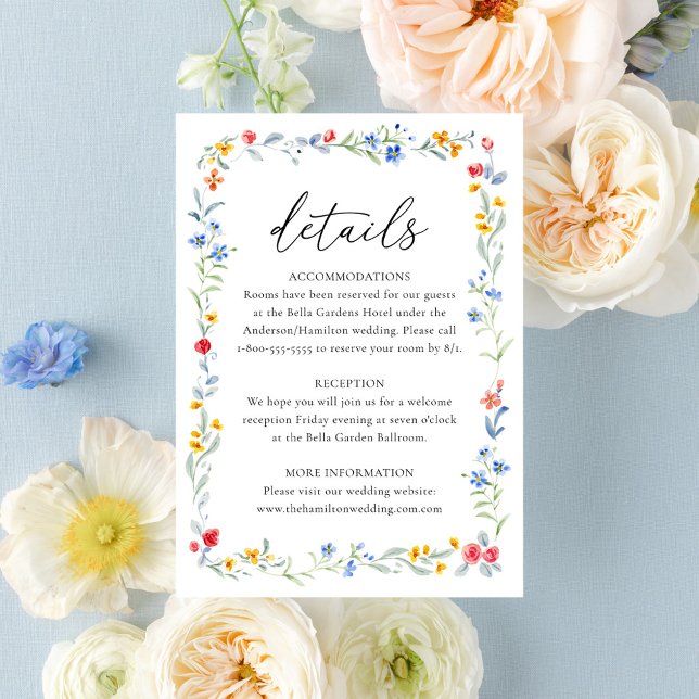 Elegant Colorful Wildflower Meadow Wedding Details Enclosure Card (Creator Uploaded)