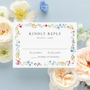 Elegant Colorful Wildflower Meadow Wedding RSVP Card