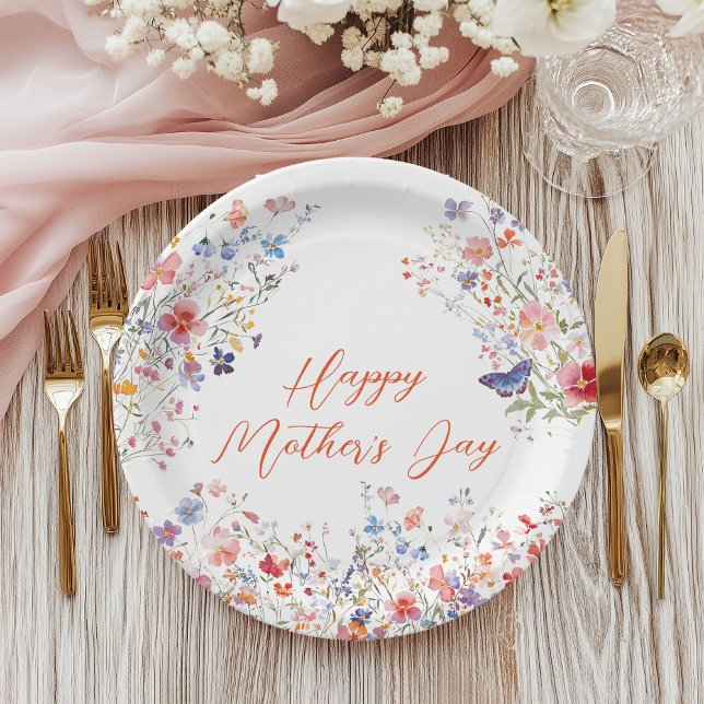 Elegant Colorful Wildflowers Happy Mother's Day Paper Plate (Colorful wildflower Happy Mother's Day Paper plate)