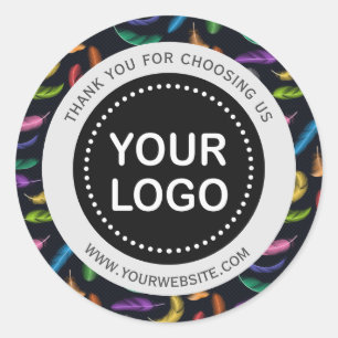 Elegant Coloured Feathers Your Logo Slogan  Classic Round Sticker