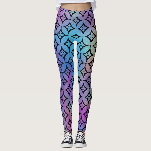 Elegant Colourful Abstract Floral Circles Pattern Leggings (Front)