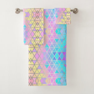 Elegant colourful Abstract Holographic Triangles Bath Towel Set