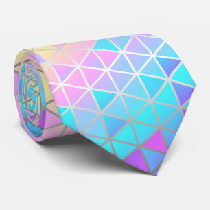 Elegant colourful Abstract Holographic Triangles Tie