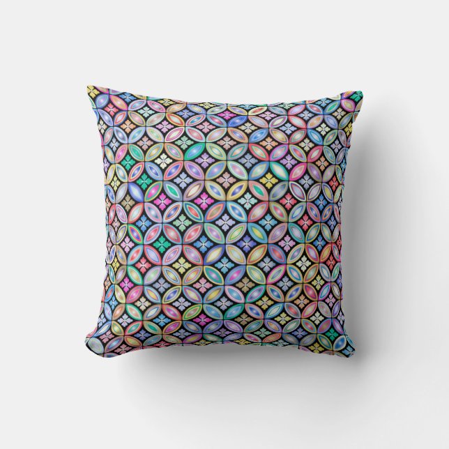 Elegant Colourful Abstract Stained Glass Pattern Cushion (Front)