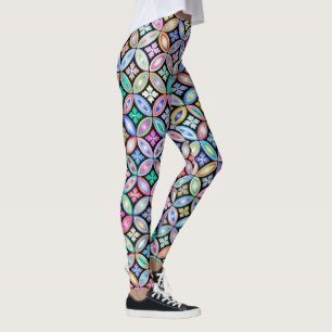 Elegant Colourful Abstract Stained Glass Pattern Leggings