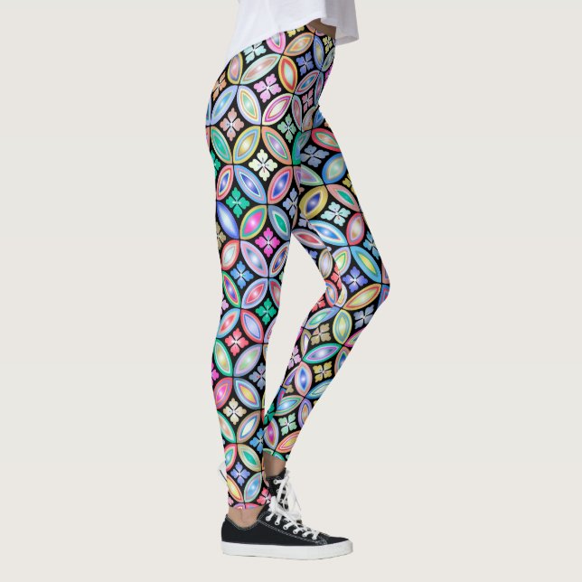 Elegant Colourful Abstract Stained Glass Pattern Leggings (Right)