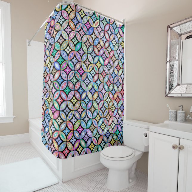Elegant Colourful Abstract Stained Glass Pattern Shower Curtain (In Situ)