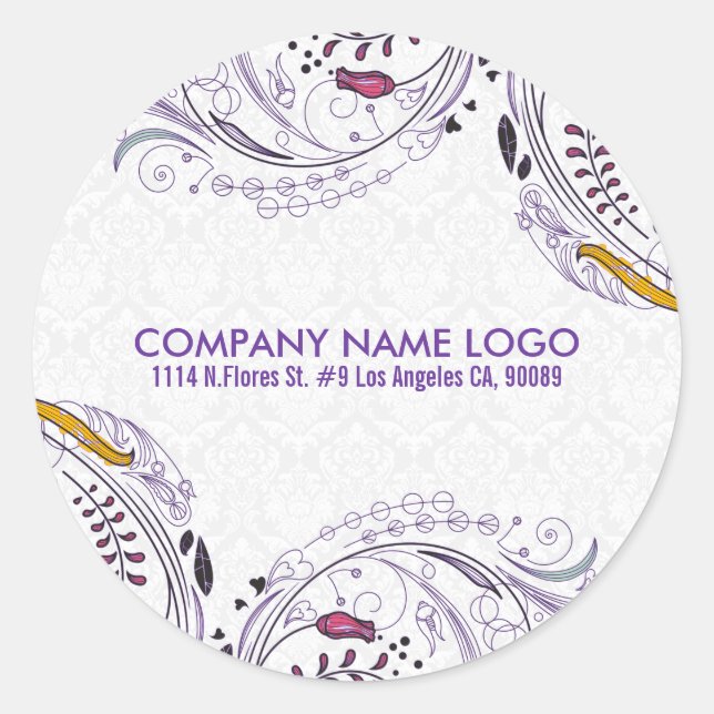 Elegant Colourful Art-Deco Floral Design 2 Classic Round Sticker (Front)