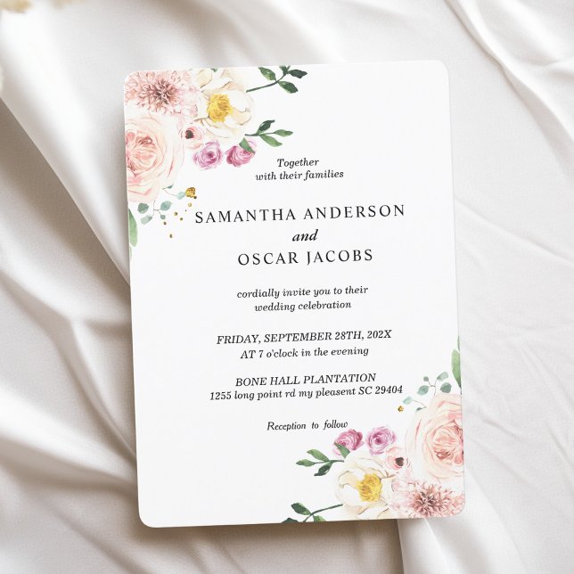 Elegant Colourful Beauty Flowers & Gold Drops Invitation (Creator Uploaded)