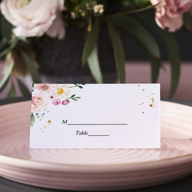 Elegant Colourful Beauty Flowers & Gold Drops Place Card (Creator Uploaded)