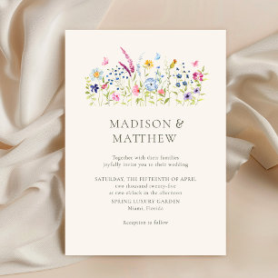 Elegant Colourful Beige Wildflowers Wedding Invitation