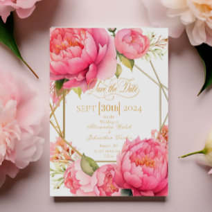 Elegant Colourful Blush Pink Peonies Script Save The Date